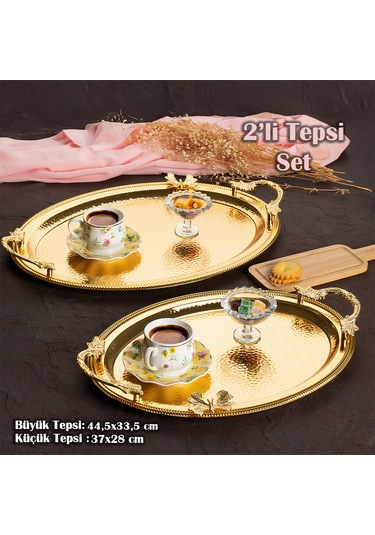 Porsima 3252 2li Gold Paslanmaz Çelik Kahve Servis Sunum Tepsisi