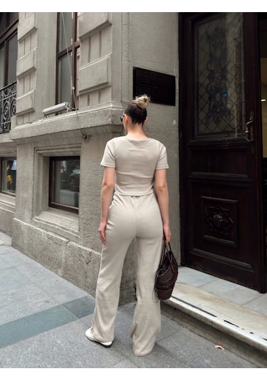 Düğme Yakalı Bej Alt Üst Takım S3943 Bej