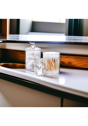 Shineyee Bambu Kapağıyla 4'lü Şeffaf Plastik Depolama Kavanoz Seti - Banyo, Mutfak Ve Ofis İçin Küçük Eşyalarınızı Düzenleyin Şeffaf