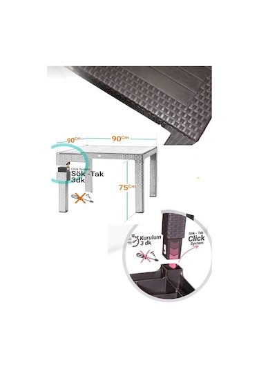 Camlı Kahve 90x90 Cm Rattan Bahçe Balkon Masası Kahverengi