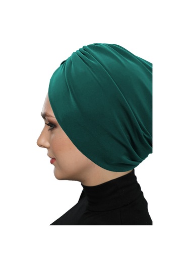 Büzme Çift Taraflı Yeşil Hazır Türban Tesettür Havuz Bonesi Yeşil