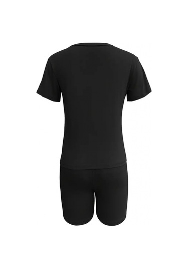 Gülsüm Aydın Kadın Kısa Kollu Çapa Baskılı Viskon Ikili Takım Siyah