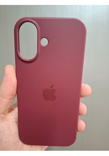 İphone 17 Uyumlu Logolu İçi Kadife Silikon Lansman Kılıf Bordo