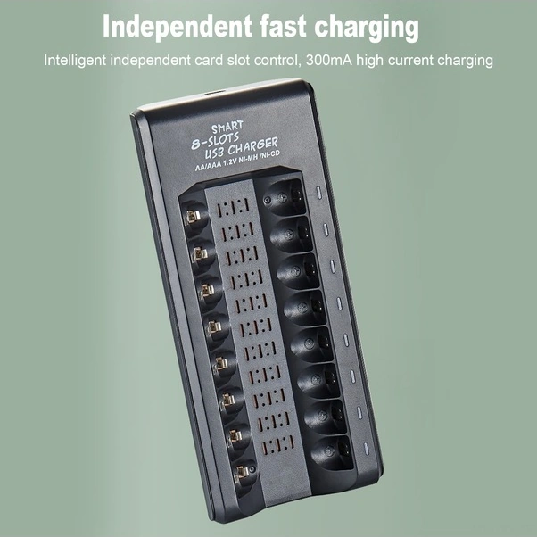 Tongxida Siyah 8 Lü Ni-mh Pil Şarj Cihazı, 1.2v Aa/aaa Pil Desteği, Tam Şarjda Otomatik Kapanır, Usb 5v 2a Hızlı Şarj
