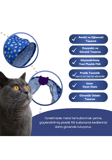Miyav Yıldız Desenli Uzun Kedi Tüneli 125 Cm