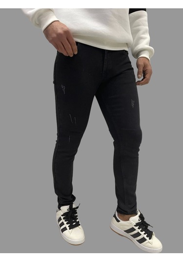 Erkek Dar Paça Tırnaklı Newone Koyu Siyah Kot Pantolon Koyu Siyah