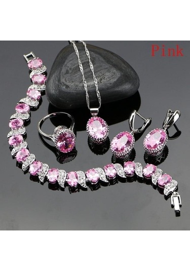 Pembe Pomoiii Doğal 925 Gümüş Takı Kırmızı Birthstone Charm Takı Setleri Kadın Küpe/kolye/kolye/yüzük/bilezik 6