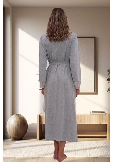 Mecit 1543 Bayan Gri Büyük Beden Uzun Kollu Uzun Sabahlık Gri