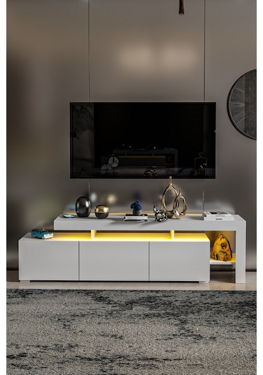 Luma Led Işıklı Tv Ünitesi Beyaz