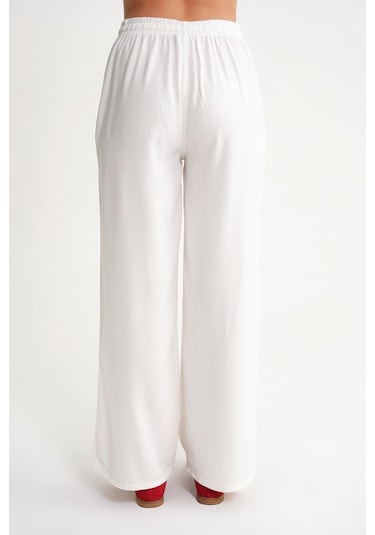 4629 Kadın Bol Paça Yüksek Bel Viskon Palazzo Pantolon Beyaz Beyaz