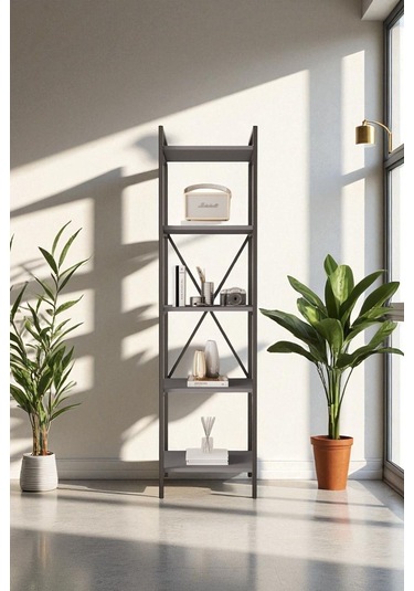 Nilamu Antrasit 45 Cm Kitaplık, Metal Aksamlı, Organizer, Ofis, 45 170 34 Antrasit