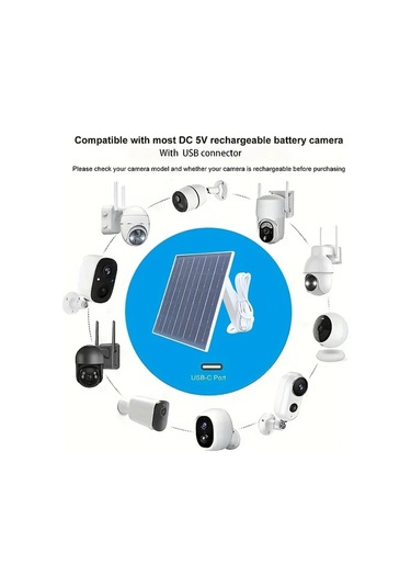 Xuweiwei Beyaz 8w 360 Derece Dönebilen Güneş Paneli Şarj Cihazı Dış Mekan Kameraları İçin Type C Micro Bağlantı Kesintisiz Güç Kaynağı