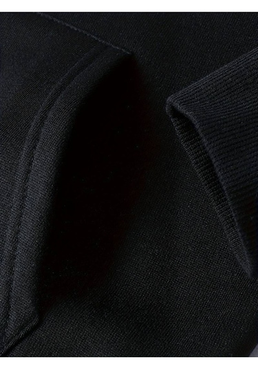 Hırsch Siyah Kadın Oversize Basic Kapüşonlu Lastikli Angel Baskılı Pamuklu Eşofman Takımı Siyah