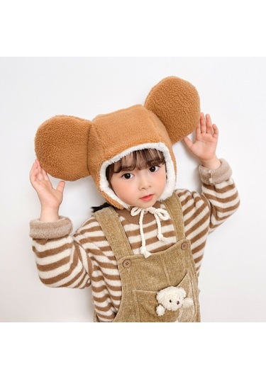 Ikkb Kış Peluş Büyük Kulaklar Bebek Ve Çocuk Koruma Şapkası Açık Kahverengi