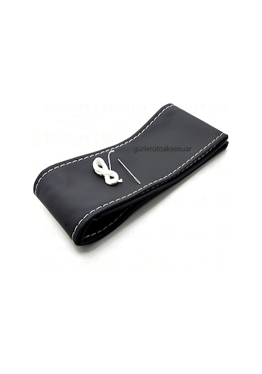 Universal 10 Adet Deri Dikmeli Direksiyon Kılıfı Soft Siyah Deri-Beyaz (38×10CM)