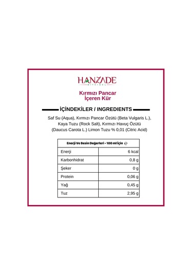 Hanzade Bitkisel Pancar Kvass Kırmızı Pancar Kür 3 x 1 L