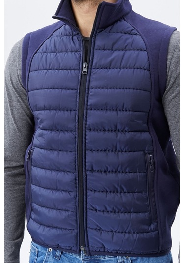 Uniprom Erkek Şişme Yelek Su Ve Rüzgar Geçirmez Ray Desen Lacivert