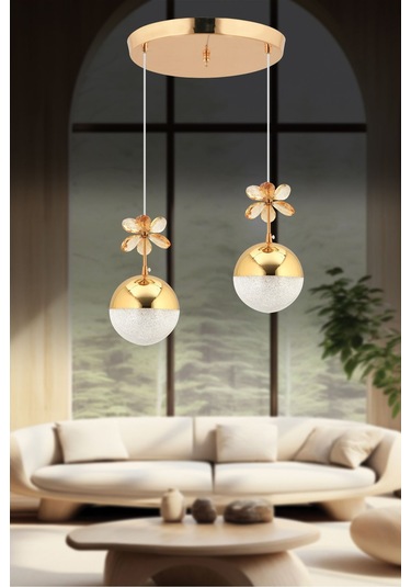 Kelebek 2'li Gold Sarkıt 3 Renk Modu Ledli Kristal Taşlı Modern Led Avize Krom
