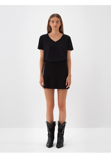 Siyah Doğal Yün Dokulu Regular Fit Etek 851069 Siyah