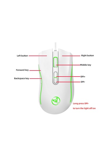 Renkli Işıklı Kablolu Fare 3200dpı Ayarlanabilir Oyun Faresi Beyaz