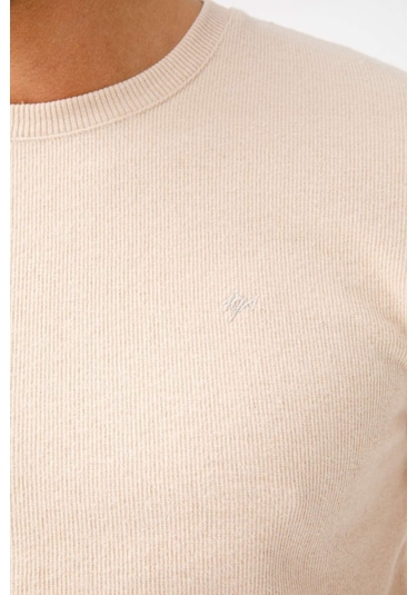 İgs Erkek Bej Standart Bisiklet Yaka Triko Bej