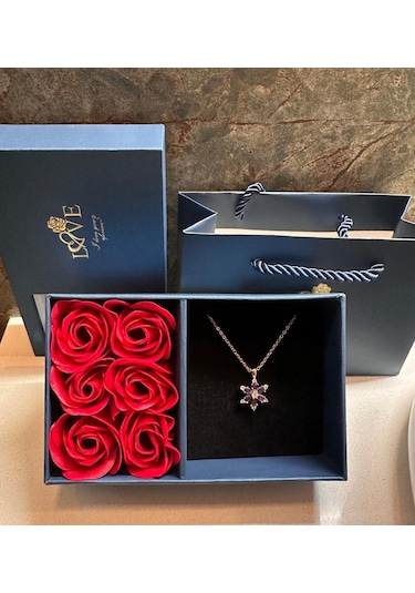 Kırmızı Gül Mücevher Kutusu & Lotus Kolye HEDİYELİ!