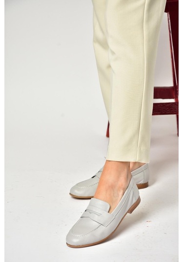 Fox Shoess944007803 Gri Hakiki Deri Kadın Babet Gri