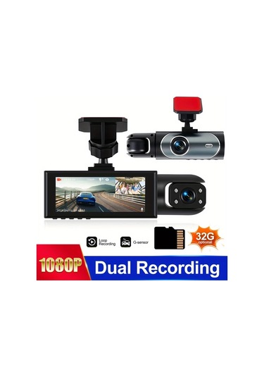 Dashanshop 32g Kartlı 3 16 Çift Lensli Araç Kamerası 1080p Ön 480p İç Görüş Hd Gece Görüşü Geniş Açı Dvr