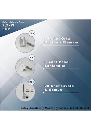 3hp-2.2kw Monofaz 230v Pompa İçin Solar Sulama Paketi