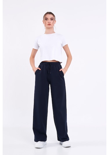 Siyah-lacivert-antrasit-gri Mevsimlik Salaş Geniş Rahat Paça Yandan Cepli Kadın 4'lü Eşofman Altı Cmreb67-4 001