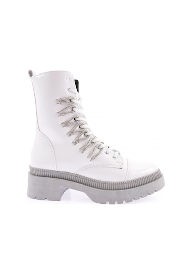 Dgn K9075 Kadin Bağcikli Silver Taş Bağcikli Bot K9075-1916-R8776 Beyaz