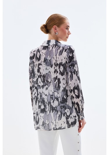 Sateen Desenli Düz Kesim Gömlek - Siyah-136802 Siyah