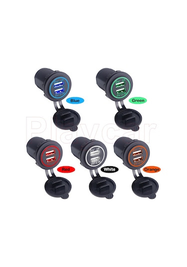 Araç Çift Port Usb Şarj 12-32 Volt Oto Şarj Mavi
