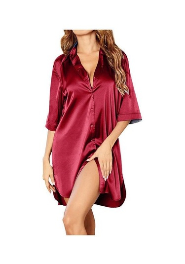 Kırmızı Kadın Leke Bluz Gömlek Kısa Kollu Siyah Katı Gevşek Uzun Versiyon Casual Tops Kırmızı