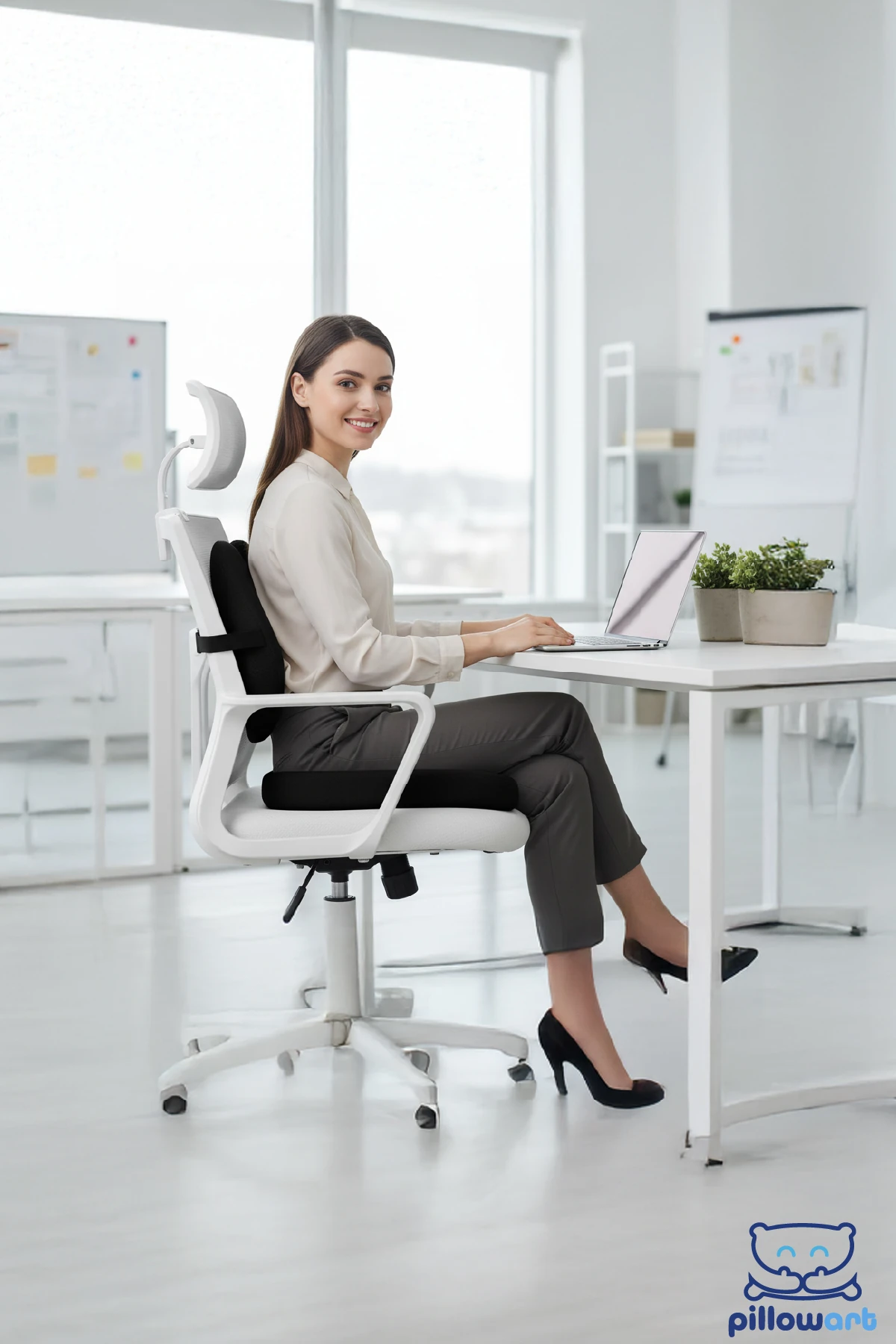 Ofis Koltuk Sandalye Bel Destek Minderi Ve Visco Oturma Minderi Siyah