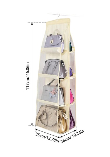Hfambition Bej 4 Katlı 8 Cepli Çanta Düzenleyici, Duvar Takılı Gardırop Organizasyonu, Transparent Pencereli, Dayanıklı Non-woven Malzeme İle Çanta Saklama Çantası Bej