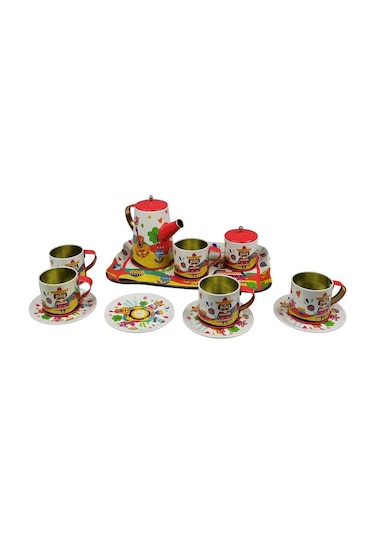 Atf-996-7a-10a 14 Prç.desenli Metal Çay Kahve Kırmızı