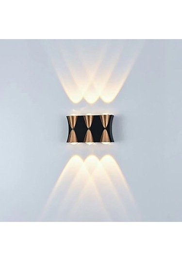 6 Watt Gün Işığı Ledli Dış Mekan, Bahçe, Teras, Balkon, Kamelya, Veranda Apliği, Bahçe Duvar Armatür Siyah Gold