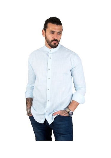 Deepsea Erkek Çizgili Likralı Hakim Yaka Gömlek (541217898)