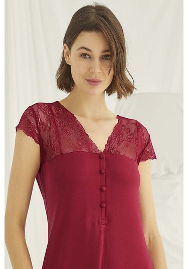 Monamise 18481 Kadın Kısa Kollu Gecelik-kırmızı Kırmızı