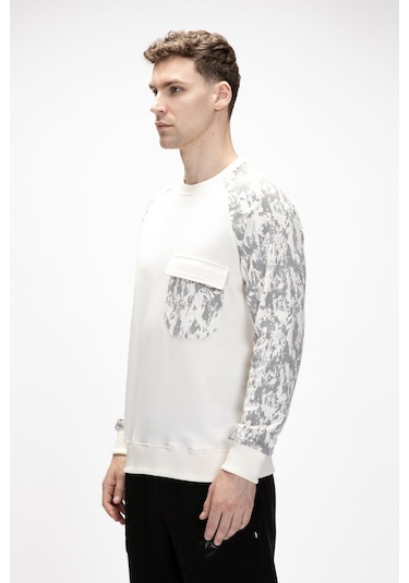 Deep Marshmallow Crewneck Erkek Baskılı Sweatshirt Beyaz