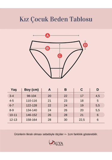 Alya Underwear Kız Çocuk Kalpli Dokuma Lastik Pamuklu Kumaş Slip Külot 5'li Paket 5 Adet Beyaz Multicolor-x19