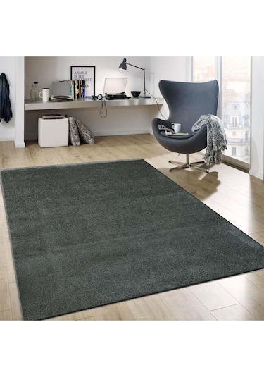 Balat Halı Raschel Carpet Koyu Gri Mikro Polyester Kaymaz Taban Shaggy Halı