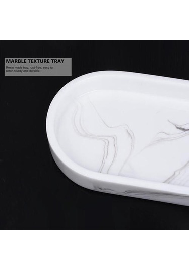 Otel Mermer Doku Depolama Tepsisi Banyo Tepsisi Reçine Tepsi Reçine Küvet Tepsisi Depolama Tepsileri Ahşap - Beyaz