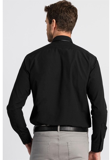 Tudors Klasik Fit Rahat Kesim Cotton Efekt Poplin Erkek Gömlek-22863 Siyah