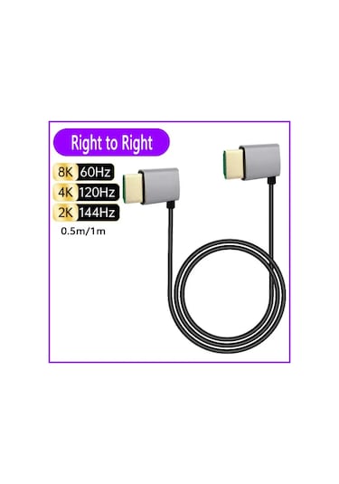 8k 90 Derece Hdmı 2.1v Kablo Kordonu 8k 60hz 4k 120hz 48gbps Earc Arc Hdcp Rgiht To Right 1m Diğer