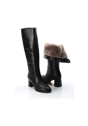 Hakiki Deri Kürklü Kadın Kalın Topuklu Çizme 064kza998 001