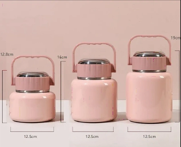 Çelik Mama Termosu Sıcak Veya Soğuk Yiyecekler İçin Öğle Yemeği Termosu 500 Ml Pembe