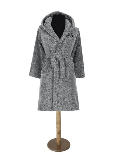 Uzun Welsoft Kapüşonlu Kadın Sabahlık Gri