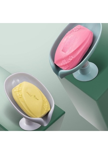 Gri Yaprak Şekilli Sabunluk Duş Sabunu Raf Banyo Sabunu Kutusu Dikey Vantuz Çamaşır Sabunu Bulaşık Depolama Tepsisi Banyo Malzemeleri